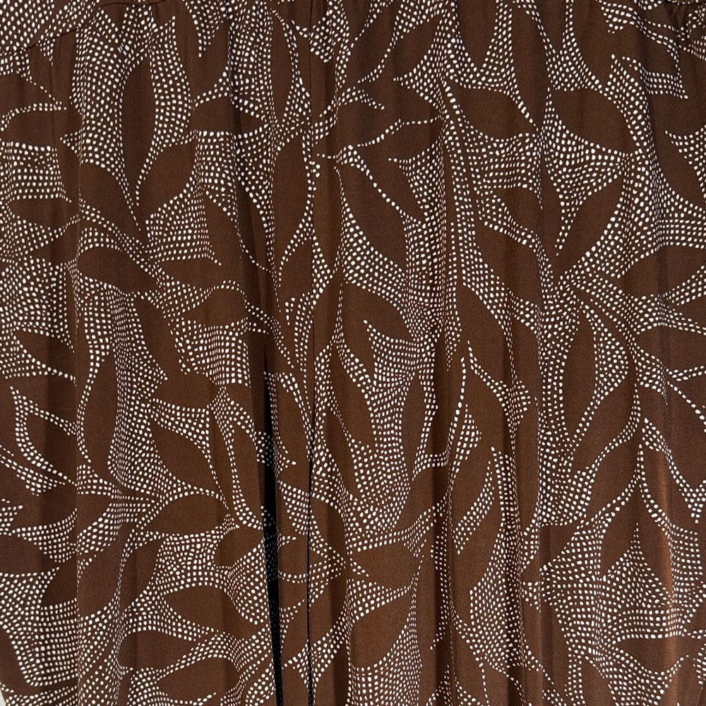 Susan Graver Pants Liquid Knit Brown and White Leaf Patterned Bohemian Ankle 1X - Picture 5 of 14